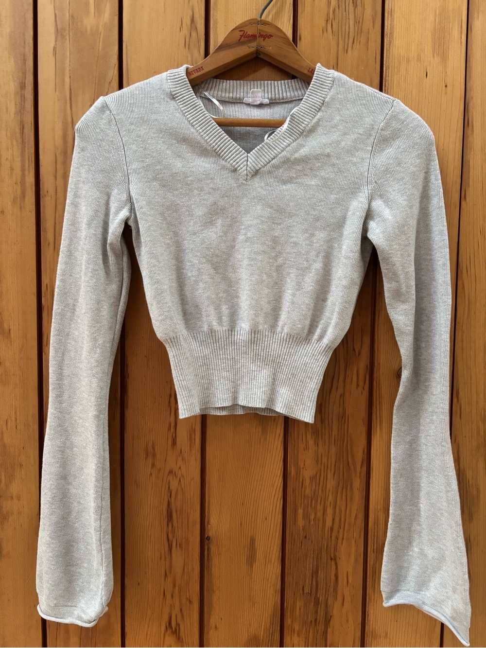 Garage Light Gray V-Neck Cropped Sweater